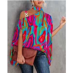 Multicolor Pink  Loose Halter Neck Shawl Top size S